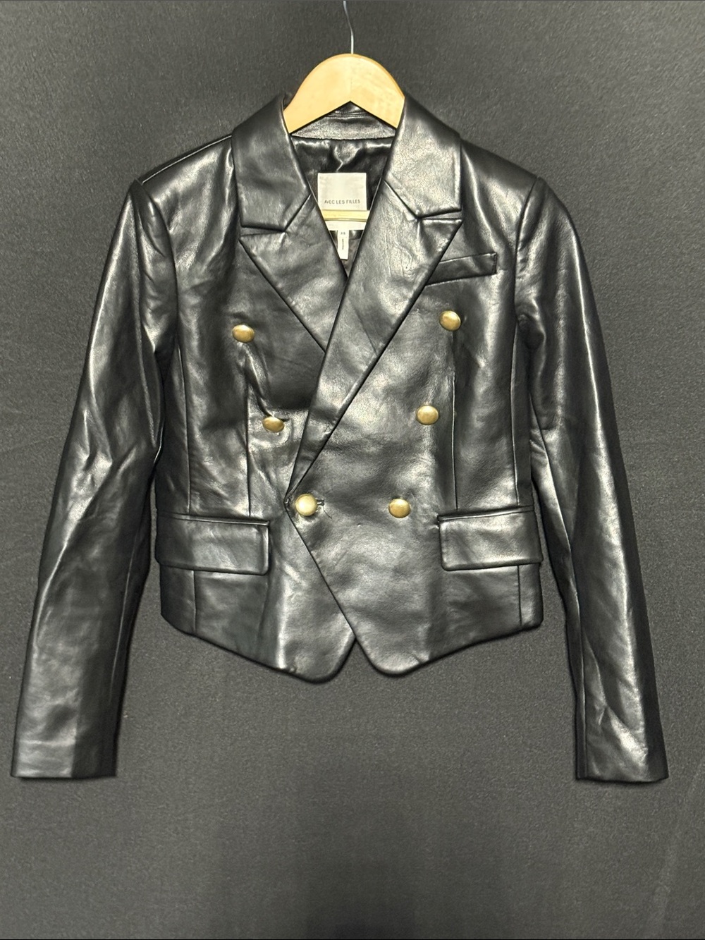 Avec Les Filles Black Double-Breasted Blazer with Gold Buttons